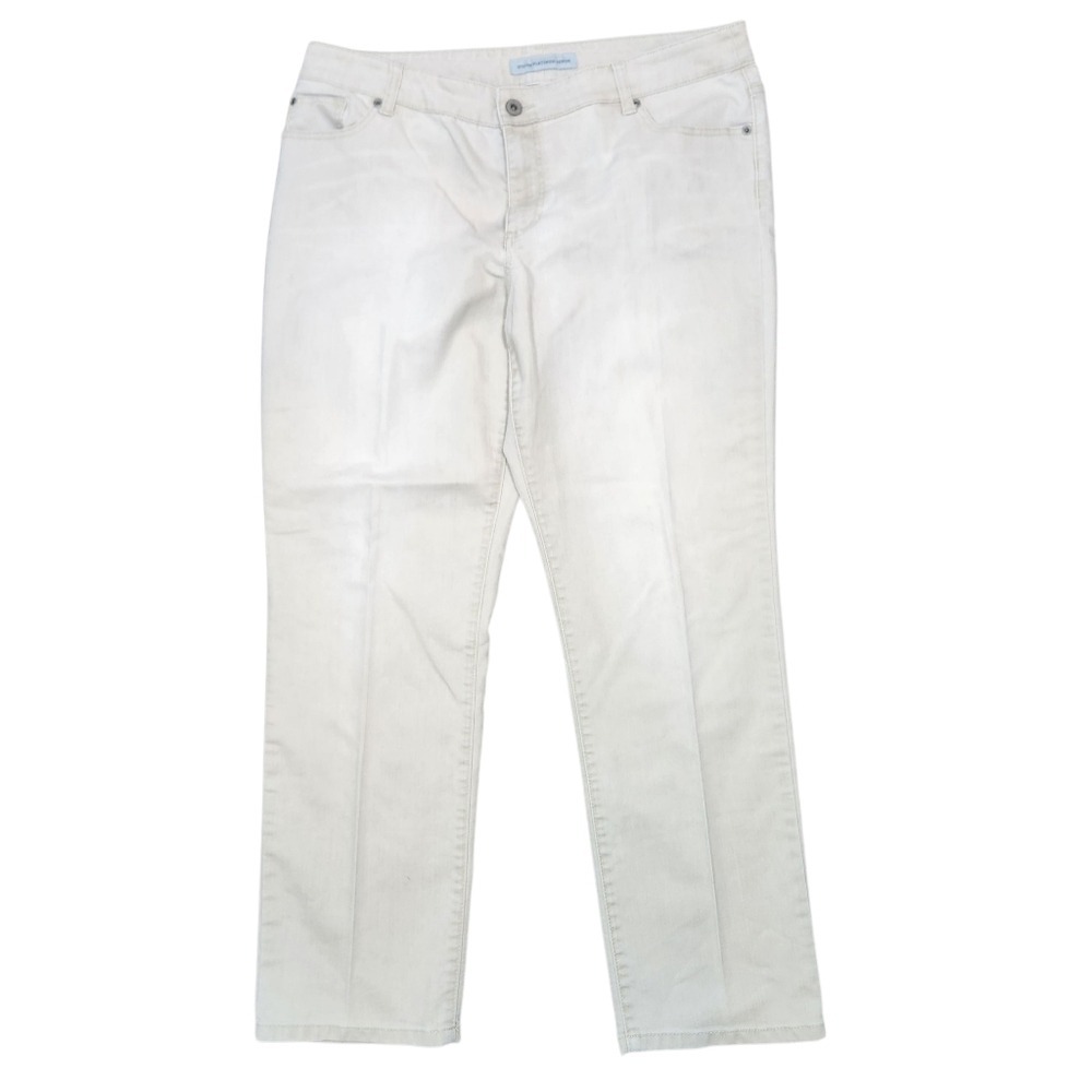 Chicos Ultimate Fit Slim Leg Platinum Denim Jeans Tan Cream Burnout Faded 3 16